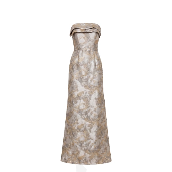 Saiid Kobeisy Brocade Long Fitted Dress in Grey Pear