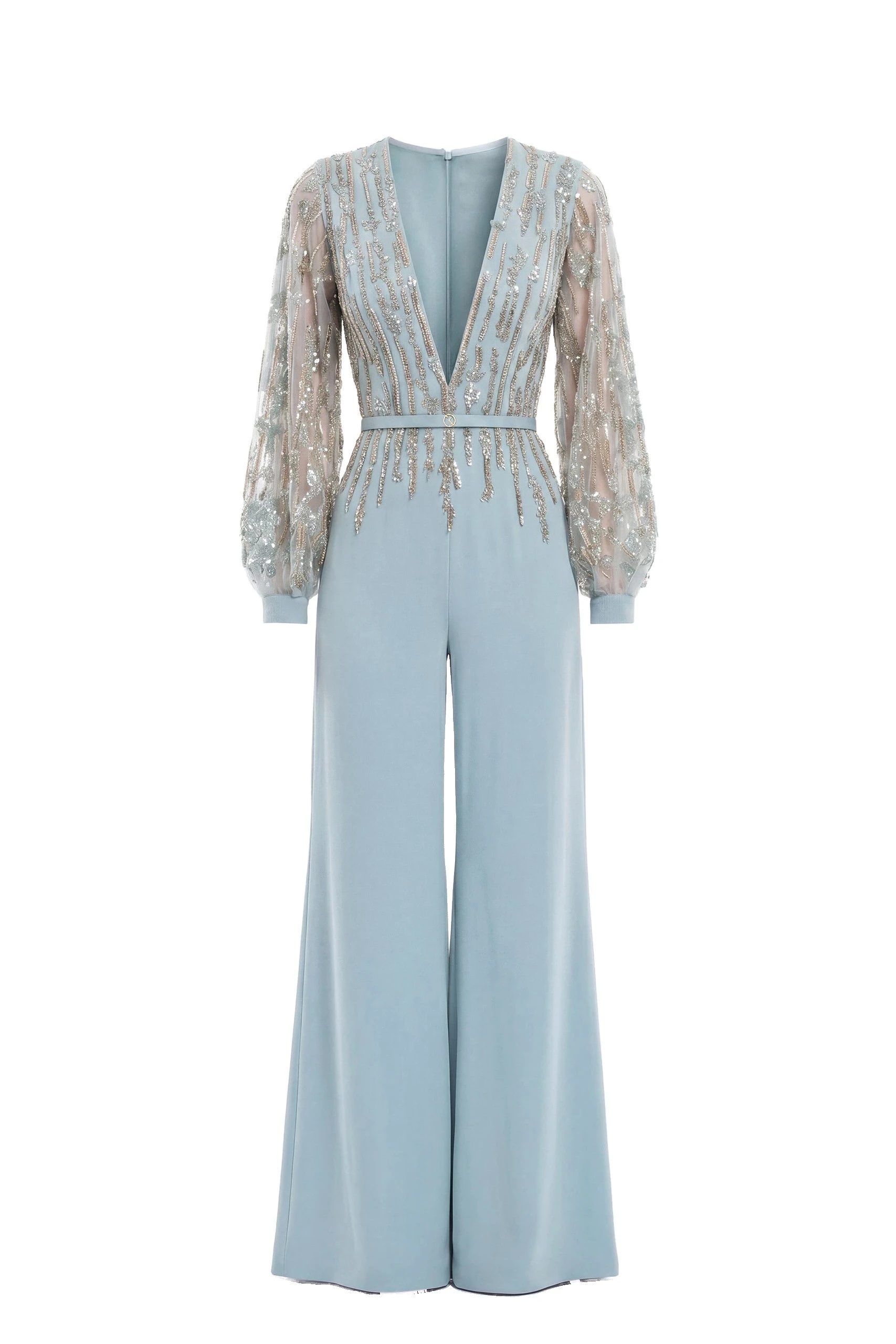 Saiid Kobeisy Crepe Beaded Jumpsuit in Antigua Sand | Jumpsuit | Luxury Shoes Saiid Kobeisy Crepe Beaded Jumpsuit in Antigua Sand