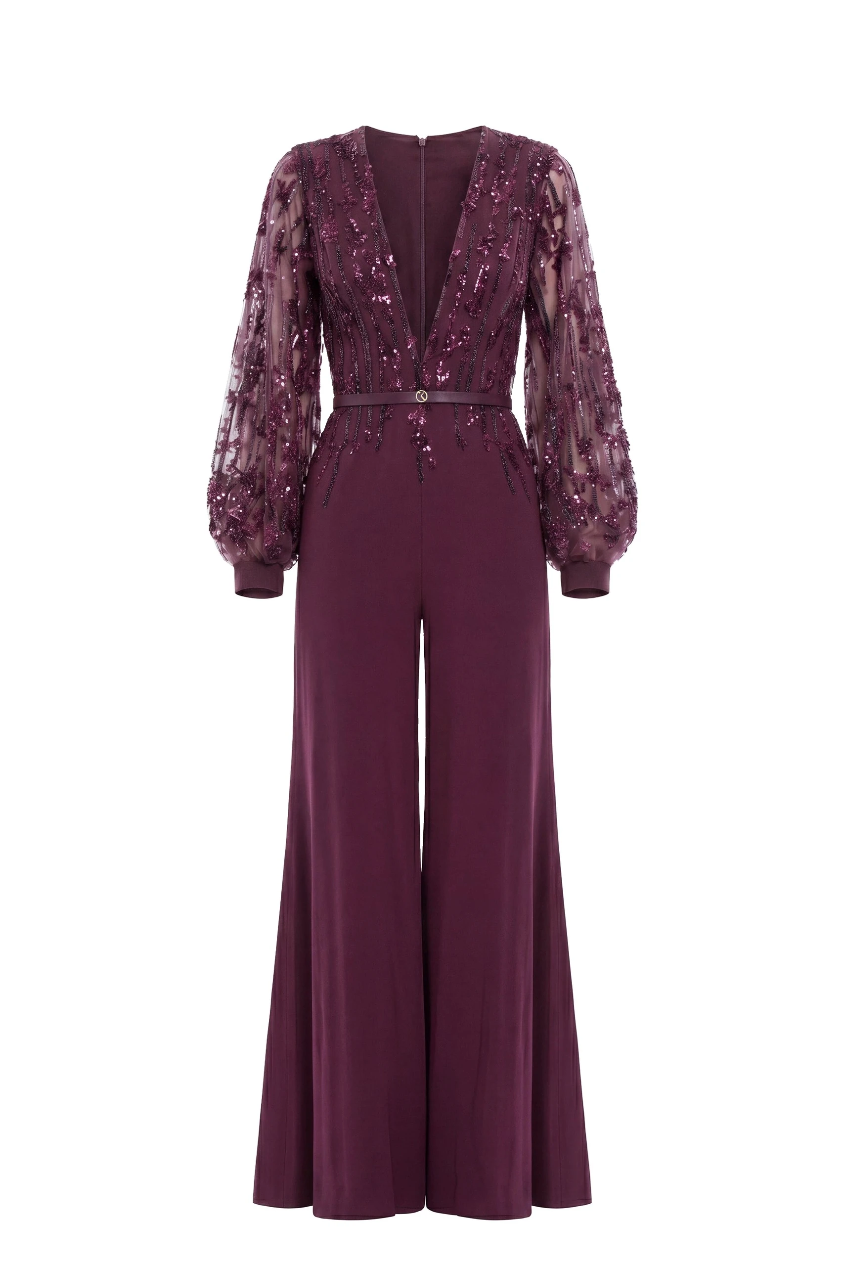 Saiid Kobeisy Crepe Beaded Jumpsuit in Italian Plum | Jumpsuit | Luxury Shoes Saiid Kobeisy Crepe Beaded Jumpsuit in Italian Plum