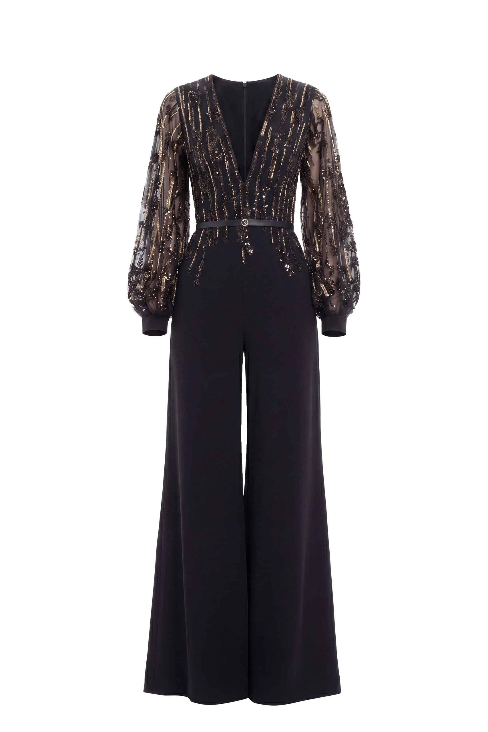 Saiid Kobeisy Crepe Beaded Jumpsuit in Jet Black | Jumpsuit | Luxury Shoes Saiid Kobeisy Crepe Beaded Jumpsuit in Jet Black