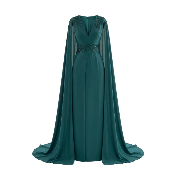 Saiid Kobeisy Crepe Dress with Cape in Green