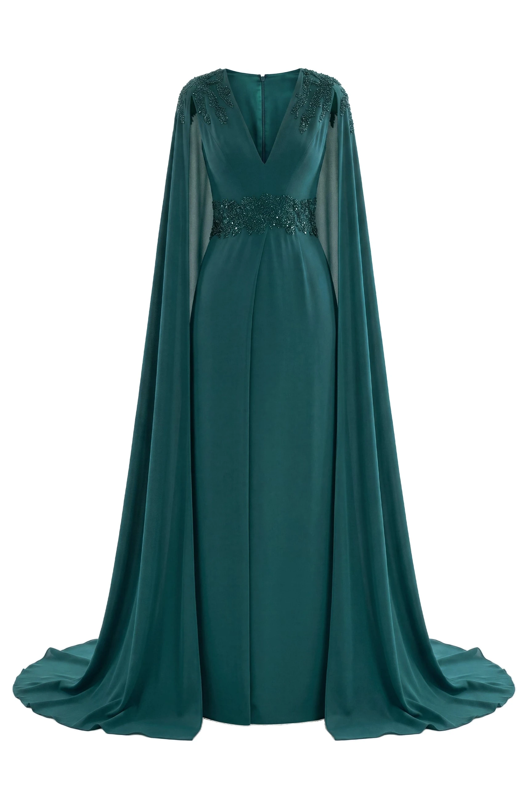 Saiid Kobeisy Crepe Dress with Cape in Green | Dresses | Luxury Shoes Saiid Kobeisy Crepe Dress with Cape in Green