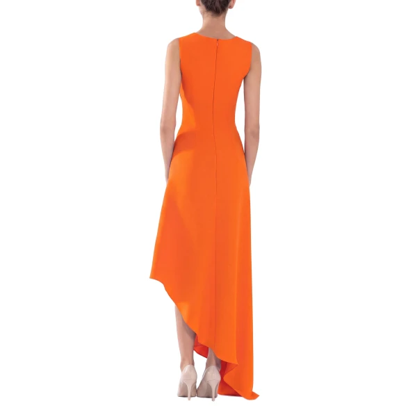 Saiid Kobeisy Crepe High-Low Dress with Matching Embroidery in Vibrant Orange, view 3