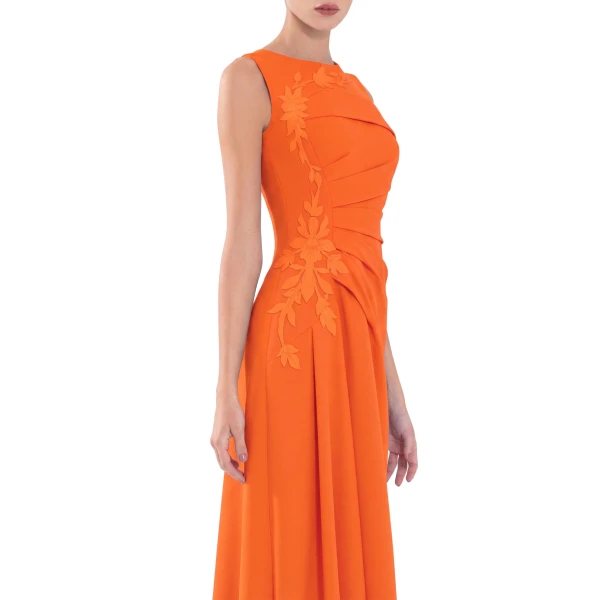 Saiid Kobeisy Crepe High-Low Dress with Matching Embroidery in Vibrant Orange, view 4