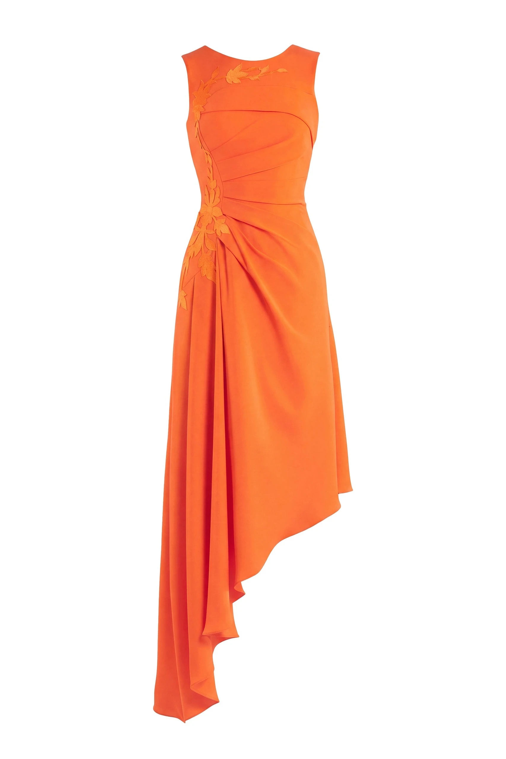Saiid Kobeisy Crepe High-Low Dress with Matching Embroidery in Vibrant Orange | Dresses | Luxury Shoes Saiid Kobeisy Crepe High-Low Dress with Matching Embroidery in Vibrant Orange