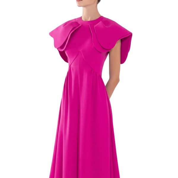 Saiid Kobeisy Crepe Jumpsuit with Back Overskirt in Magenta, view 4
