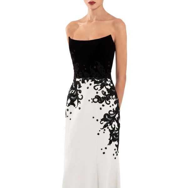 Saiid Kobeisy Crepe Mermaid Dress with Embroidery in Off White, view 4