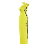 Saiid Kobeisy Crepe Off-Shoulder Dress with Beading in Lime Green and Jet Black