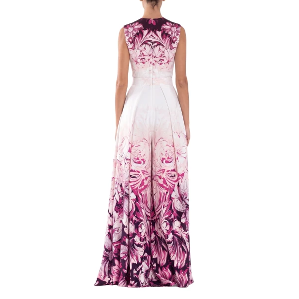 Saiid Kobeisy Crepe Printed Jumpsuit in Magenta Print, view 3