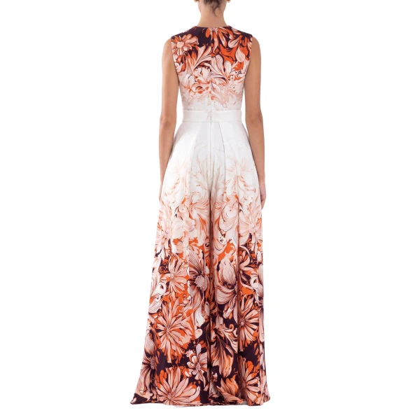 Saiid Kobeisy Crepe Printed Jumpsuit in Vibrant Orange Print, view 3