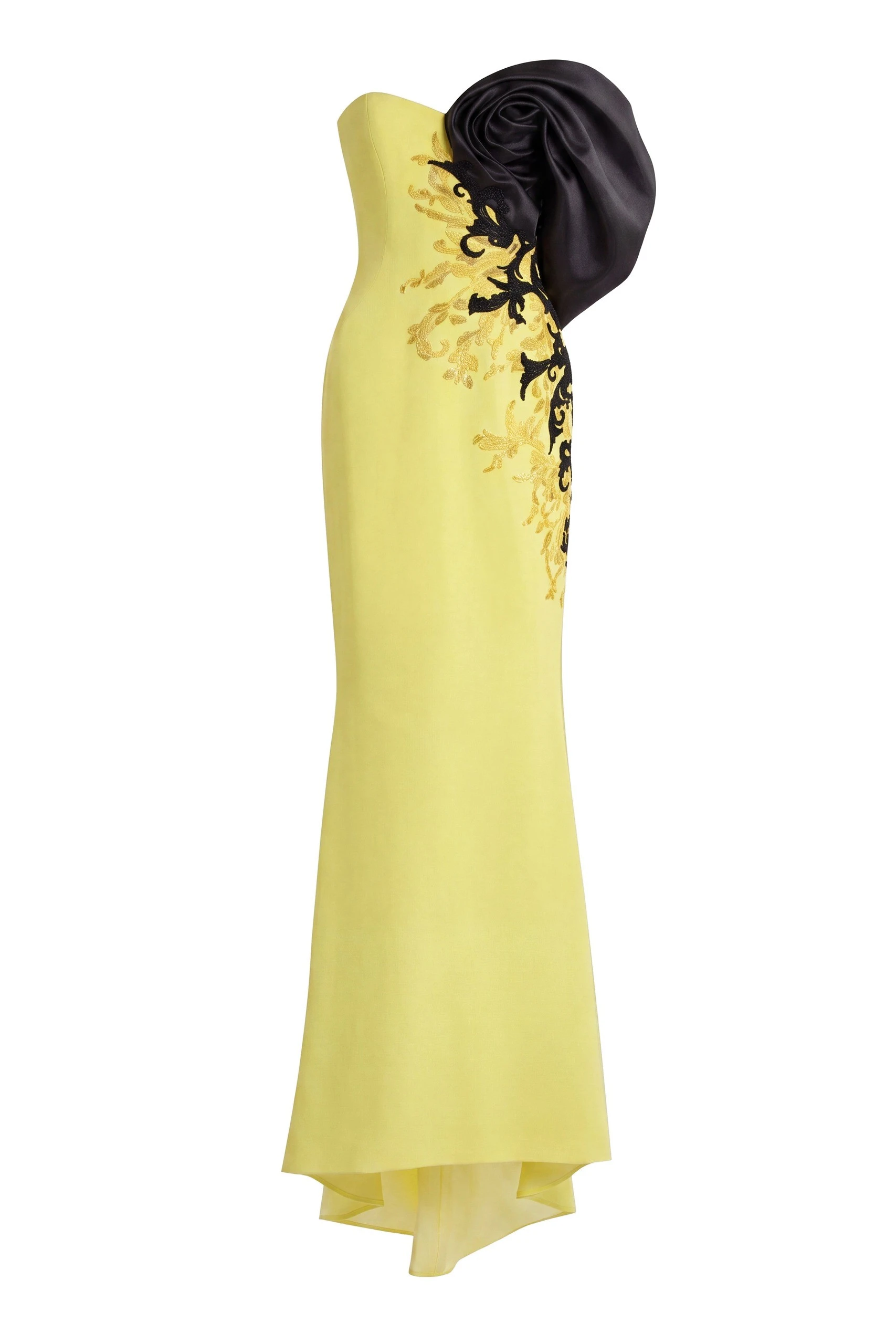 Saiid Kobeisy Crepe Straight Fit Dress with Mikado One Sided Off-Shoulder Sleeve in Lime Green | Dresses | Luxury Shoes Saiid Kobeisy Crepe Straight Fit Dress with Mikado One Sided Off-Shoulder Sleeve in Lime Green