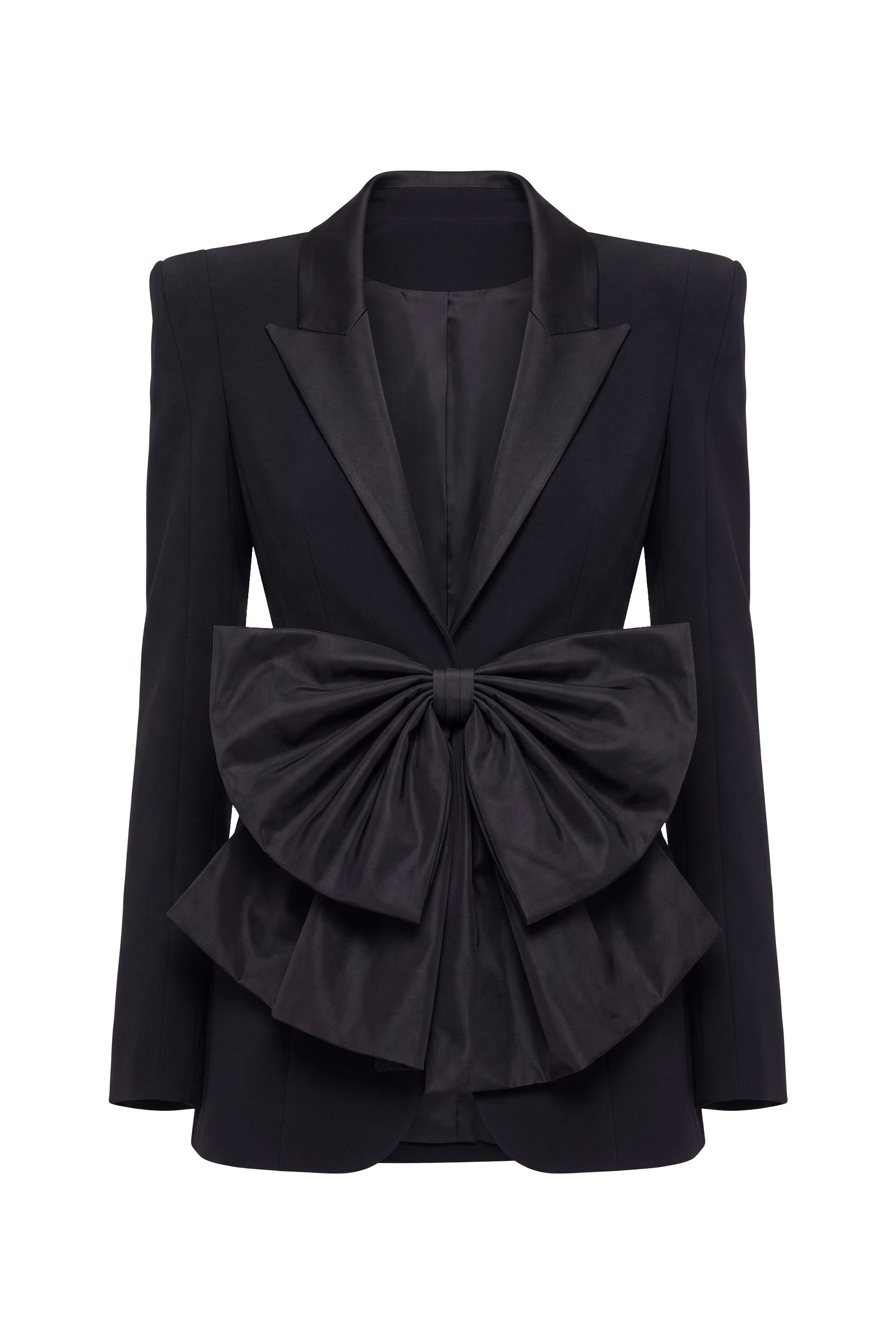 Saiid Kobeisy Crepe Tailored Jacket with Taffeta Collar and Bow in Jet Black | Jackets | Luxury Shoes Saiid Kobeisy Crepe Tailored Jacket with Taffeta Collar and Bow in Jet Black