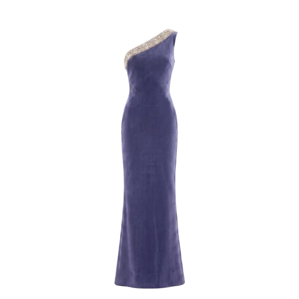 Crystal Embellished One-Shoulder Dress in Marlin