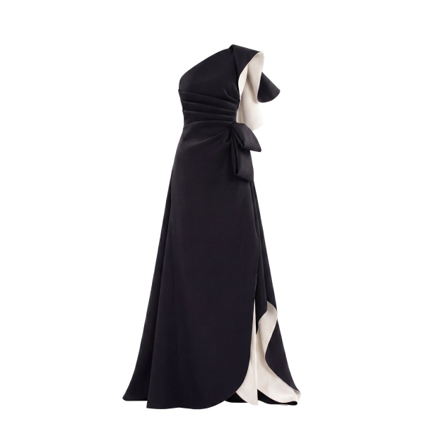 Saiid Kobeisy Double Faced Scuba Long Dress in Jet Black