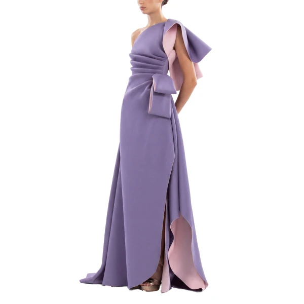 Saiid Kobeisy Double Faced Scuba Long Dress in Lavender, view 4