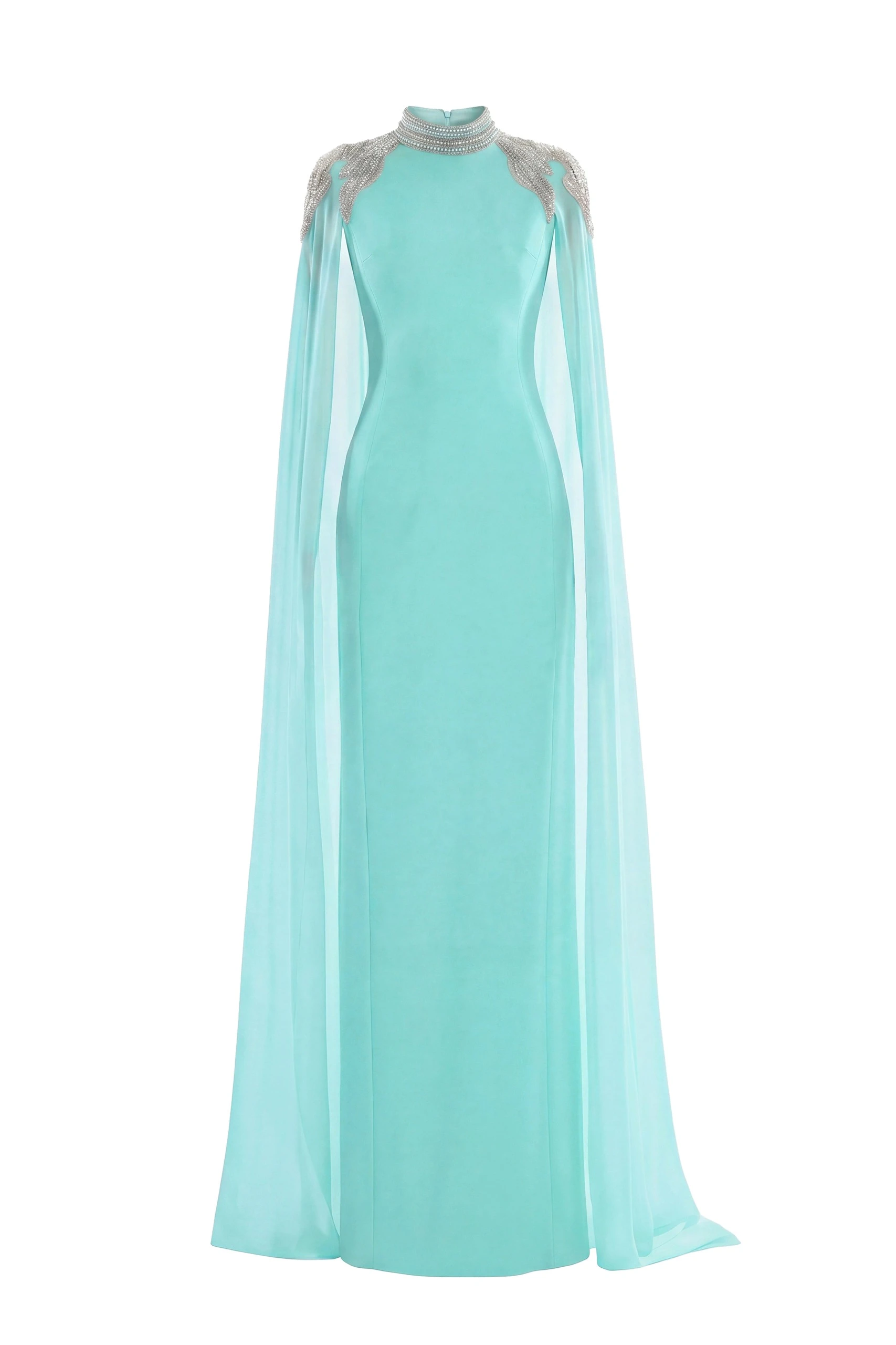 Saiid Kobeisy Embellished Crepe Kaftan in Bleached Aqua Saiid Kobeisy Embellished Crepe Kaftan in Bleached Aqua, Style 13