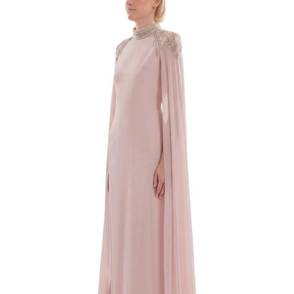 Saiid Kobeisy Embellished Crepe Kaftan in Heavenly Pink, Style 13, view 4