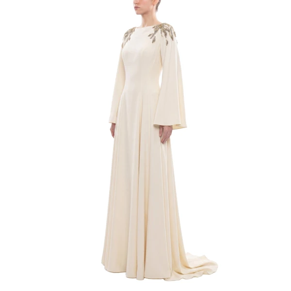 Saiid Kobeisy Embellished Crepe Kaftan in Ivory, view 3