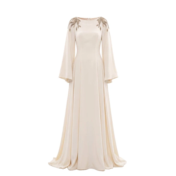 Saiid Kobeisy Embellished Crepe Kaftan in Ivory