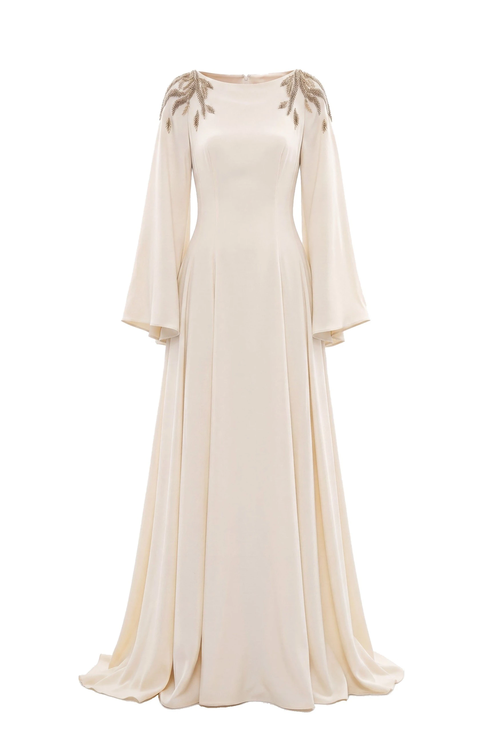 Saiid Kobeisy Embellished Crepe Kaftan in Ivory | Dresses | Luxury Shoes Saiid Kobeisy Embellished Crepe Kaftan in Ivory