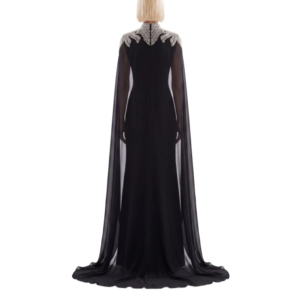 Saiid Kobeisy Embellished Crepe Kaftan in Jet Black, Style 13, view 3