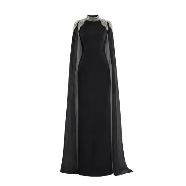 Saiid Kobeisy Embellished Crepe Kaftan in Jet Black, Style 13