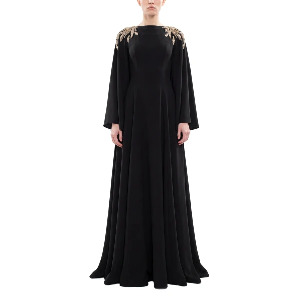 Saiid Kobeisy Embellished Crepe Kaftan in Jet Black, Style 8, view 2