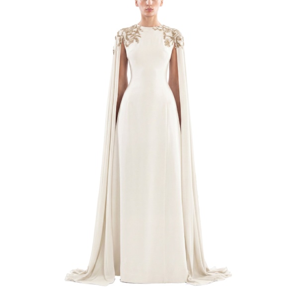 Saiid Kobeisy Embellished Crepe Kaftan in Off White