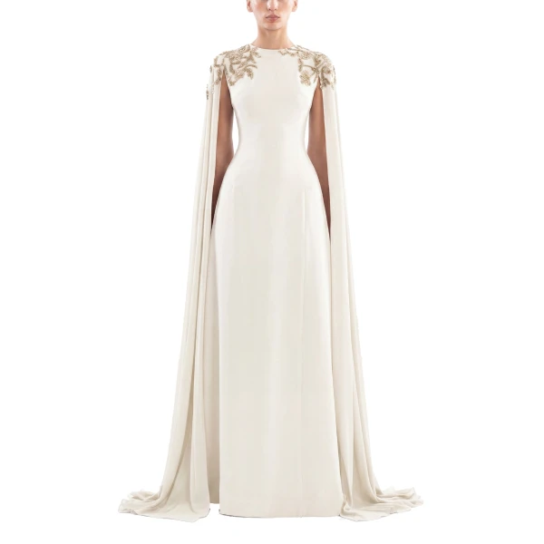Saiid Kobeisy Embellished Crepe Kaftan in Off White