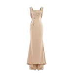 Saiid Kobeisy Embellished Long Crepe Dress in Light Gold