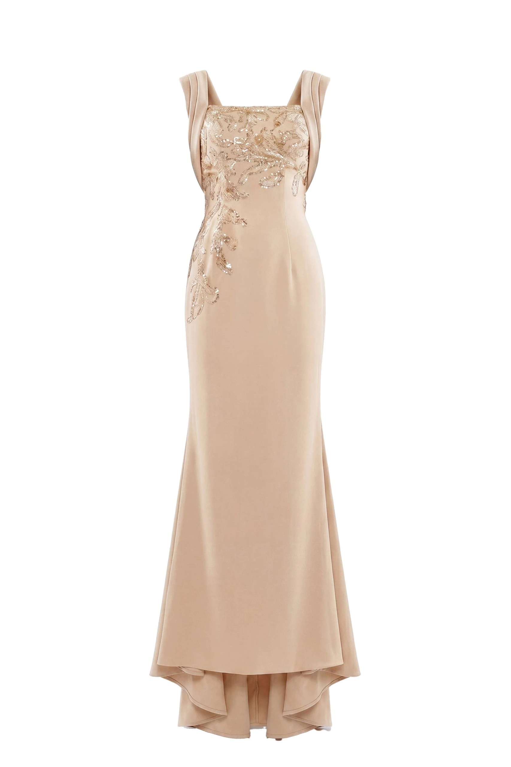 Saiid Kobeisy Embellished Long Crepe Dress in Light Gold | Dresses | Luxury Shoes Saiid Kobeisy Embellished Long Crepe Dress in Light Gold