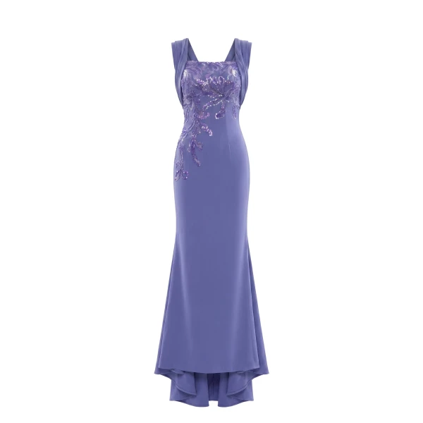 Saiid Kobeisy Embellished Long Crepe Dress in Marlin