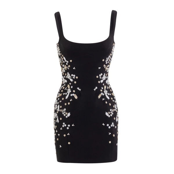 Embellished Mini Dress in Jet Black