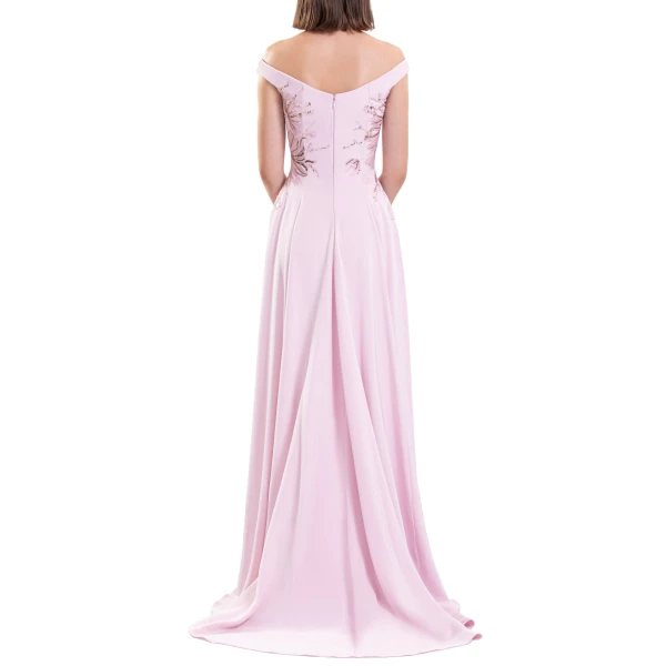 Saiid Kobeisy Embellished Off-Shoulder Dress in Salsa Rosa, view 5