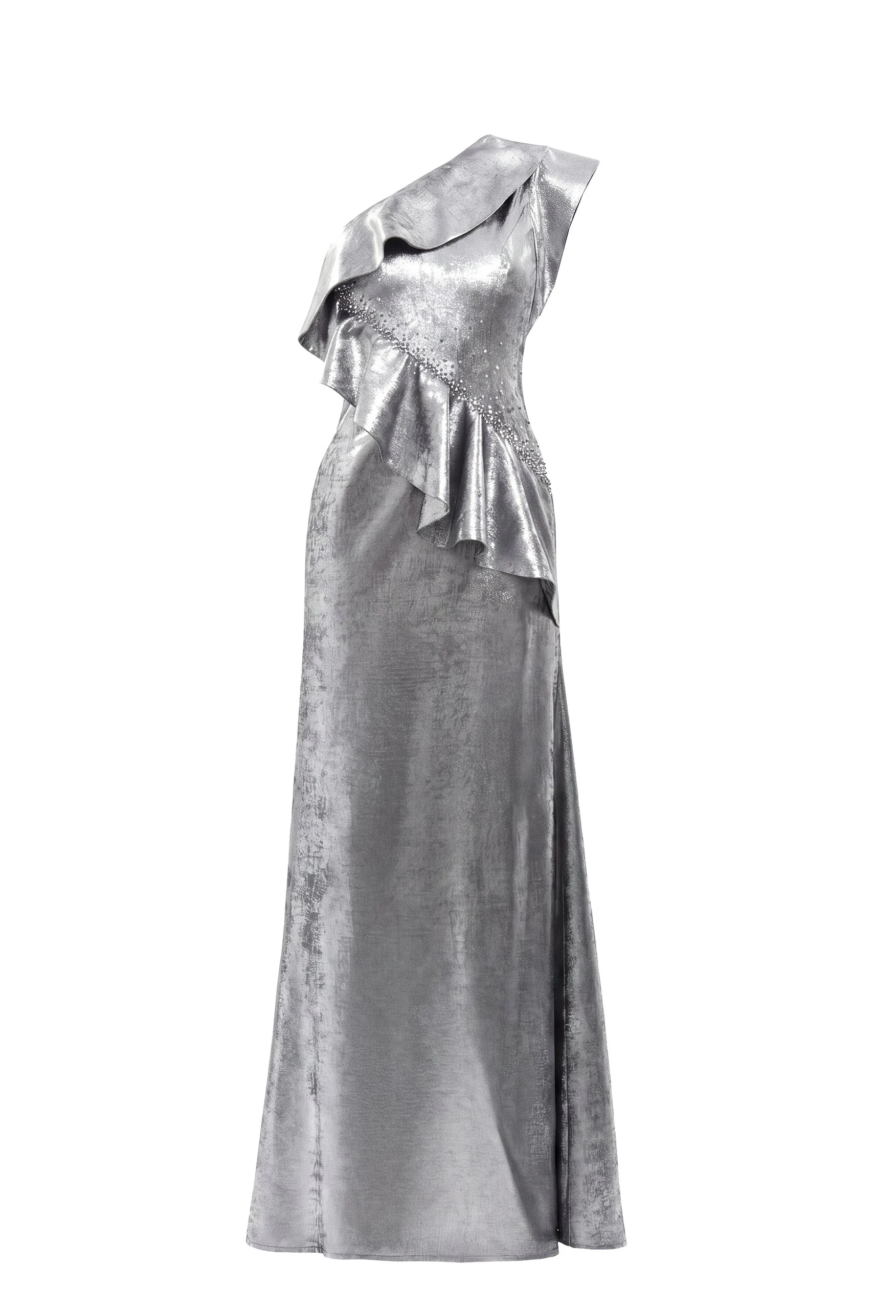 Saiid Kobeisy Embellished One-Shoulder Lamé Dress in Metallic Silver | Dresses | Luxury Shoes Saiid Kobeisy Embellished One-Shoulder Lamé Dress in Metallic Silver