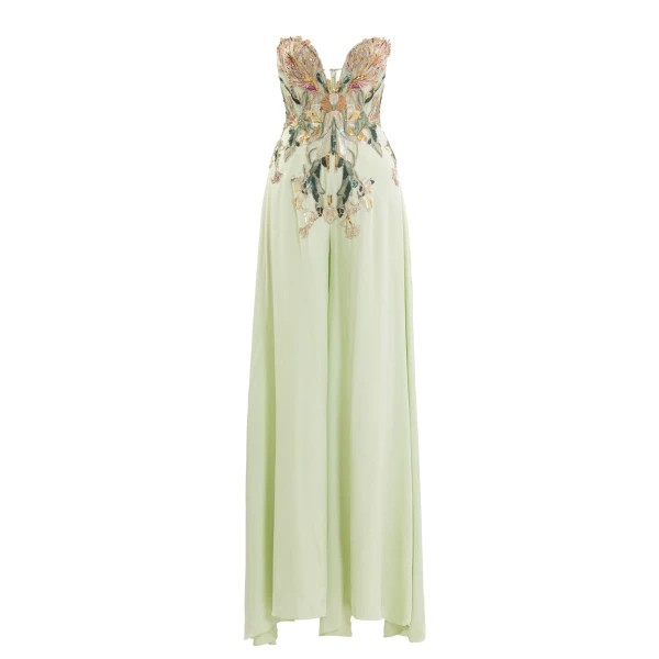 Saiid Kobeisy Embroidered Crepe Georgette Jumpsuit in Reed