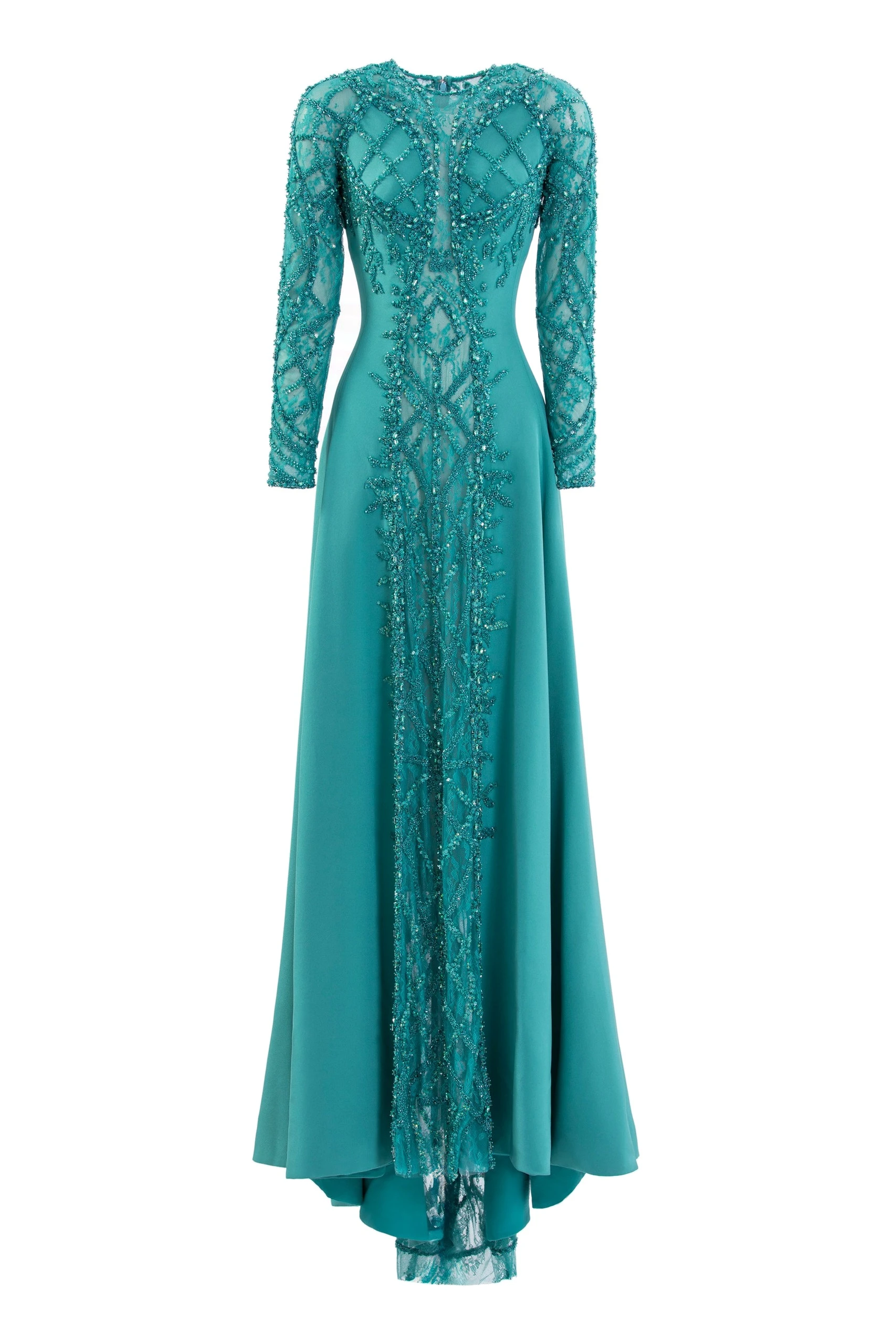 Saiid Kobeisy Embroidered Geometric Crepe Dress in North Sea | Dresses | Luxury Shoes Saiid Kobeisy Embroidered Geometric Crepe Dress in North Sea
