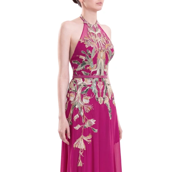 Saiid Kobeisy Embroidered Georgette Dress in Cactus Flower, view 3