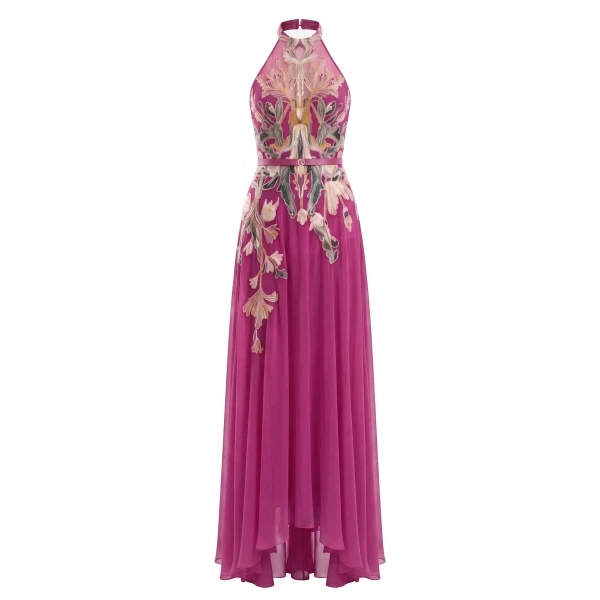Saiid Kobeisy Embroidered Georgette Dress in Cactus Flower