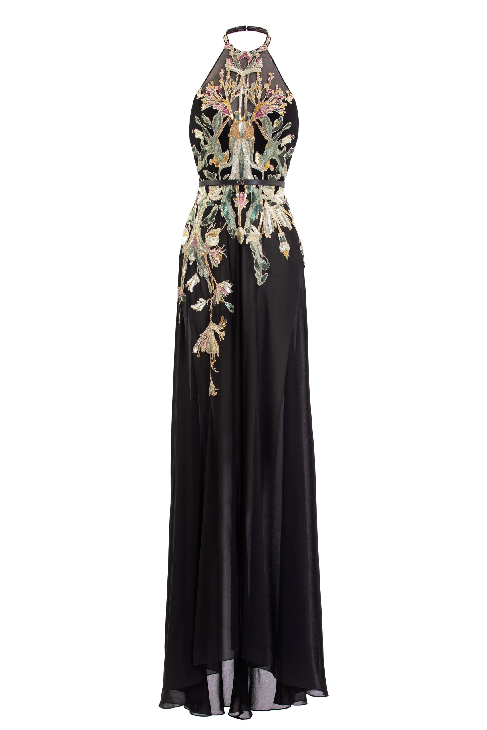 Saiid Kobeisy Embroidered Georgette Dress in Jet Black | Dresses | Luxury Shoes Saiid Kobeisy Embroidered Georgette Dress in Jet Black