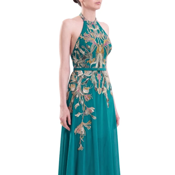 Saiid Kobeisy Embroidered Georgette Dress in North Sea, view 3