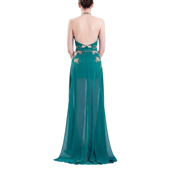 Saiid Kobeisy Embroidered Georgette Dress in North Sea, view 4