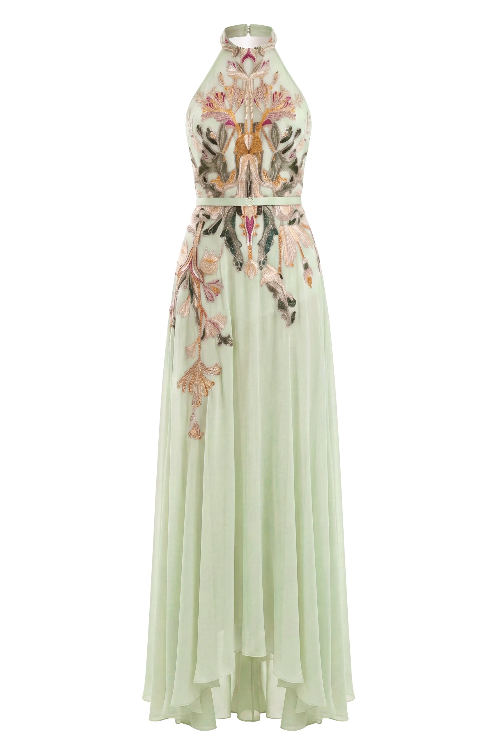 Saiid Kobeisy Embroidered Georgette Dress in Reed | Dresses | Luxury Shoes Saiid Kobeisy Embroidered Georgette Dress in Reed