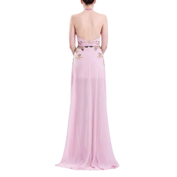 Saiid Kobeisy Embroidered Georgette Dress in Salsa Rosa, view 4