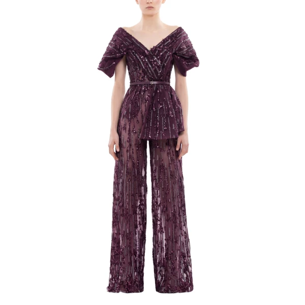 Saiid Kobeisy Embroidered Jumpsuit in Italian Plum, view 2
