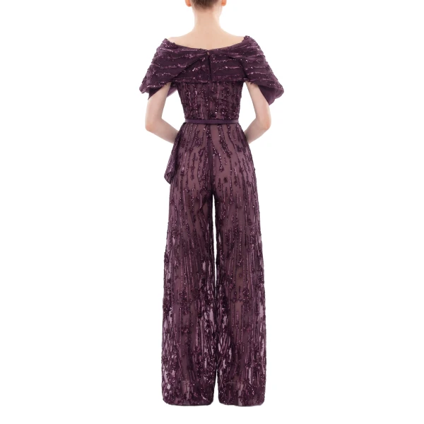 Saiid Kobeisy Embroidered Jumpsuit in Italian Plum, view 4