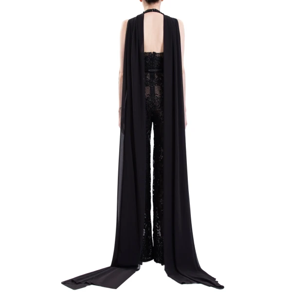 Saiid Kobeisy Embroidered Lace Jumpsuit in Jet Black, view 5