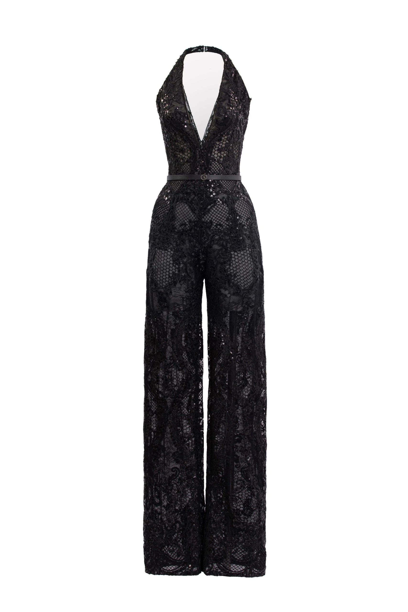 Saiid Kobeisy Embroidered Lace Jumpsuit in Jet Black | Jumpsuit | Luxury Shoes Saiid Kobeisy Embroidered Lace Jumpsuit in Jet Black