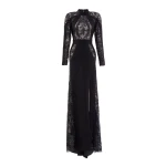Saiid Kobeisy Embroidered Lace Long Sleeve Dress in Jet Black