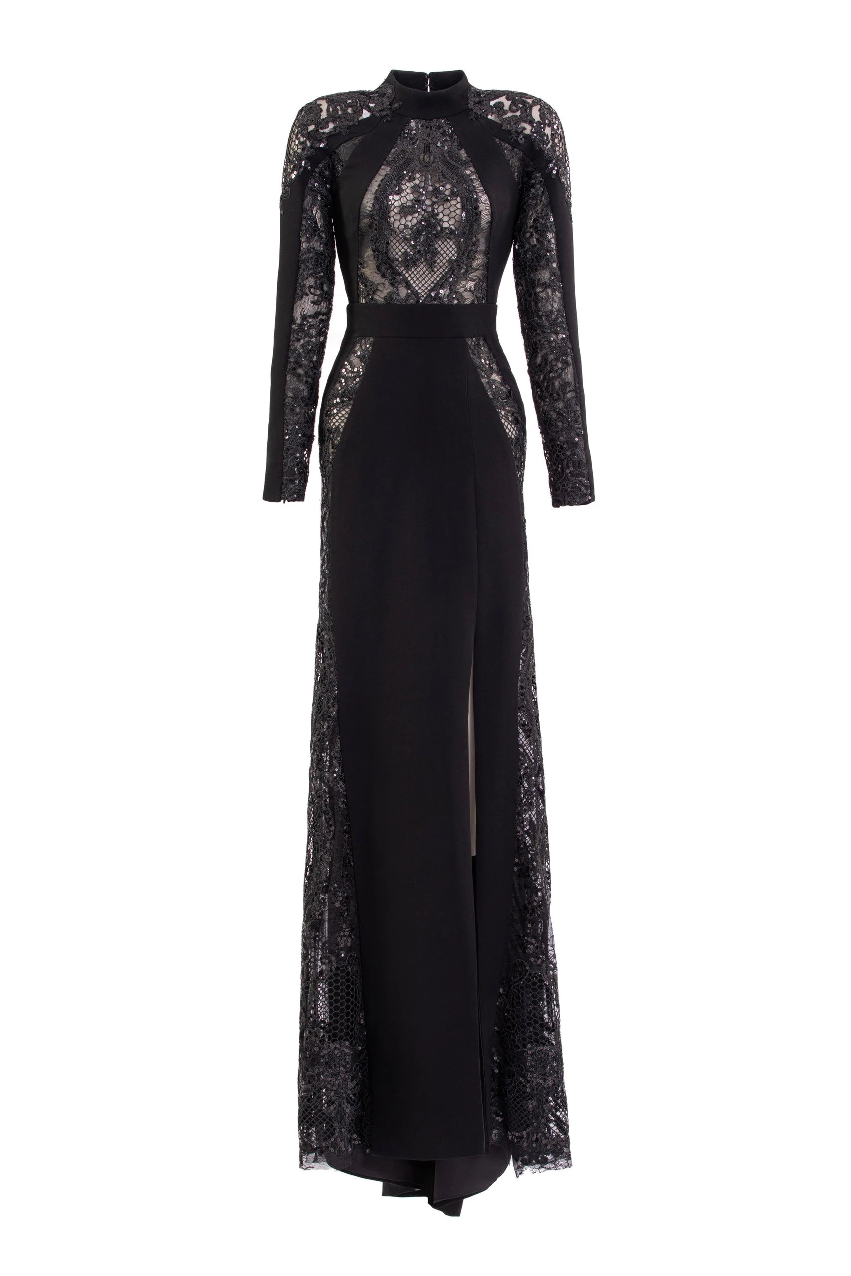Saiid Kobeisy Embroidered Lace Long Sleeve Dress in Jet Black | Dresses | Luxury Shoes Saiid Kobeisy Embroidered Lace Long Sleeve Dress in Jet Black